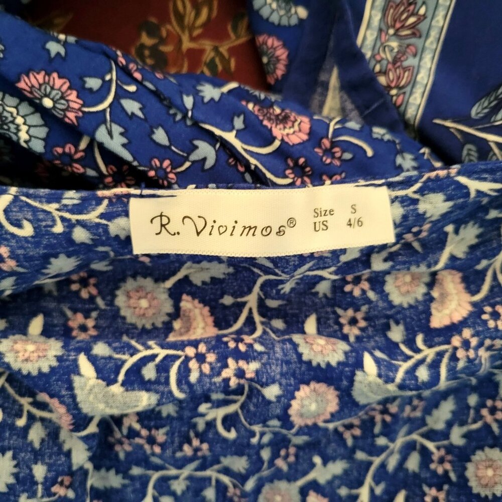 R. Viomos Royal Blue Cotton Rayon Boho Maxi Dress Size Small - Picture 5 of 5